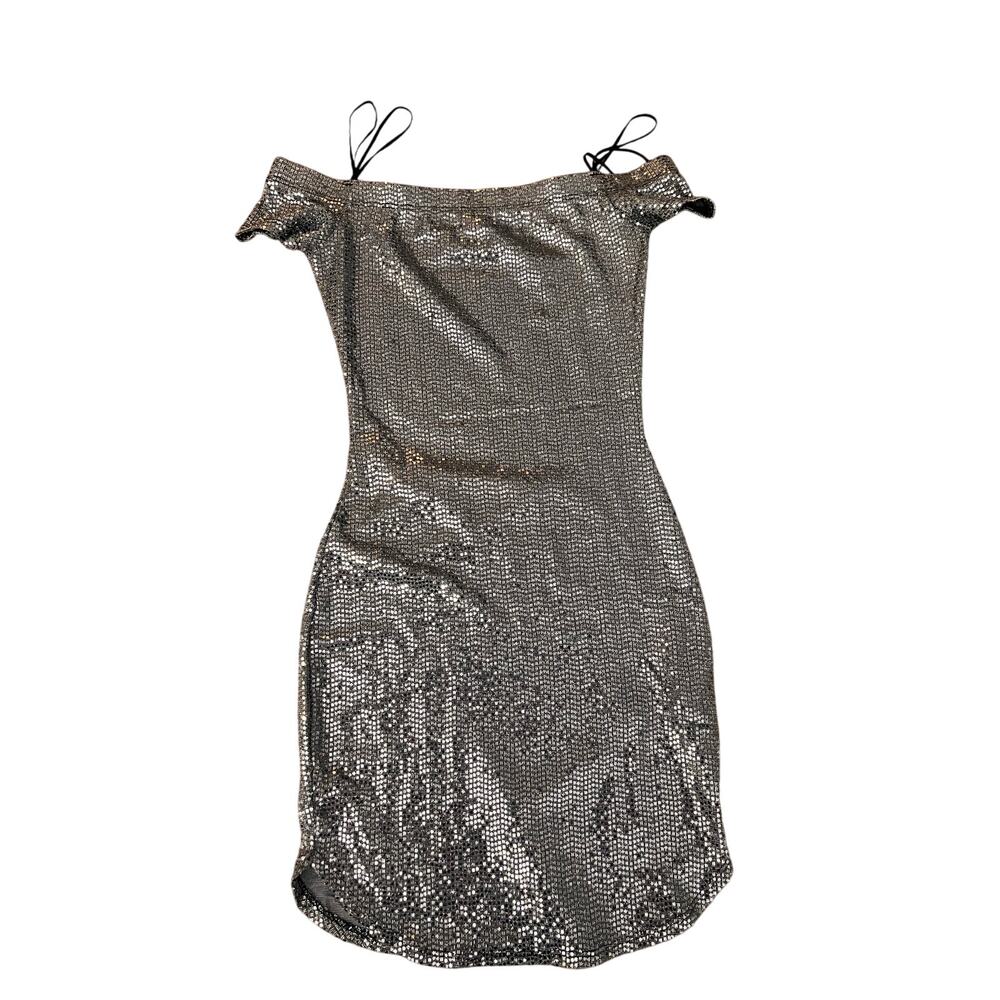 G by Guess Metallic Silver Sequin Bodycon Dress